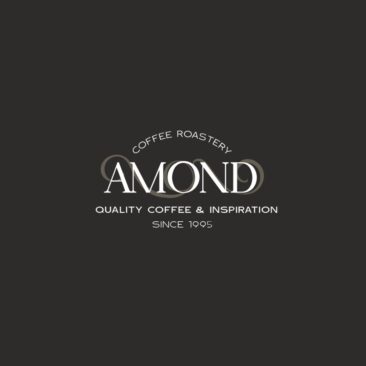 Minimal and classic coffee shop logo in white displayed on a dark grey background.