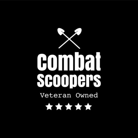 Veteran owned Combat Scoopers logo in white on a black square.