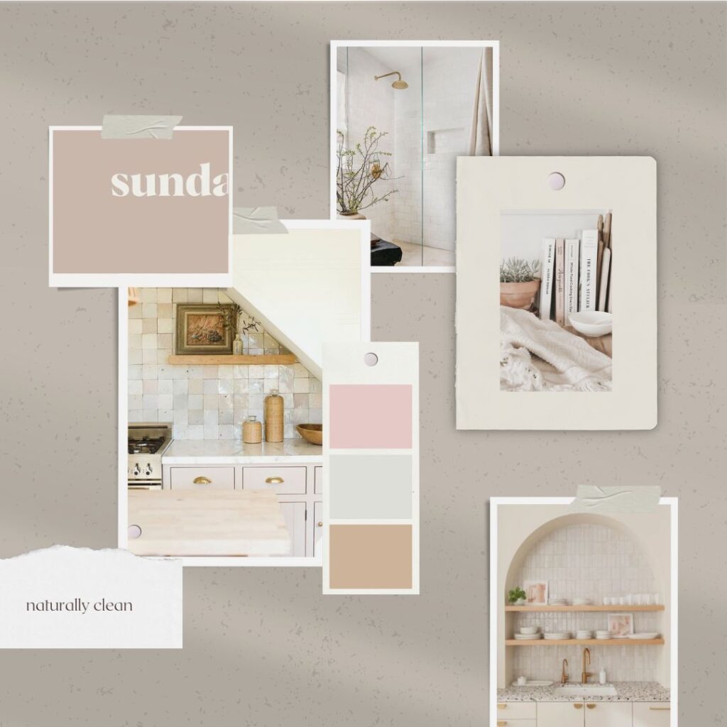 Pastel and neutral color mood board for a spa and skincare line that will be used as inspiration for the new logo.