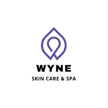 Purple shape and simple black lettering for Wyne skin care and spa.